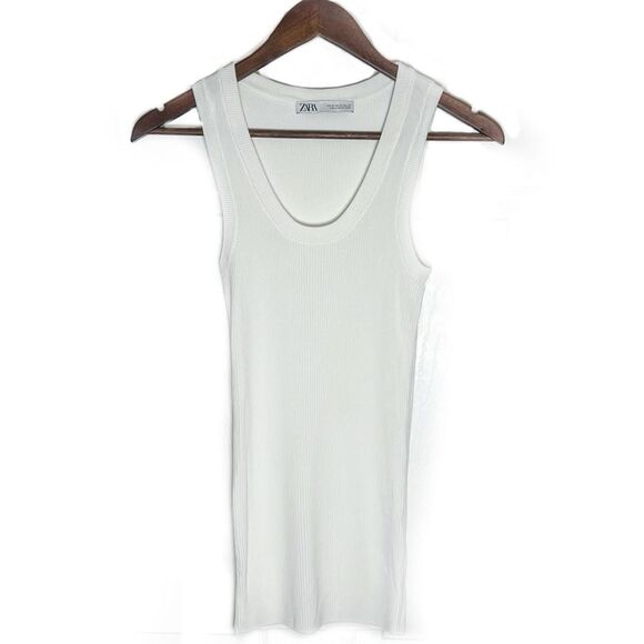 Zara White Ribbed Scoop Neck Tank Top - Picture 1 of 4